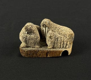 Weir Negovanna Whalebone Walrus Family Carving