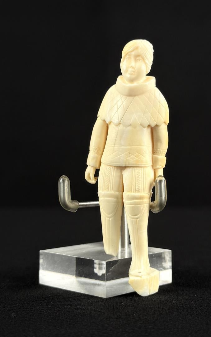Greenland Inuit Eskimo Whale Tooth Carving: 4" by 1 3/8" by 1". Native made prior to 1972. This item cannot be shipped to Oregon, California, Hawaii, New York, New Jersey, Internationally, or any other state that prohibits.