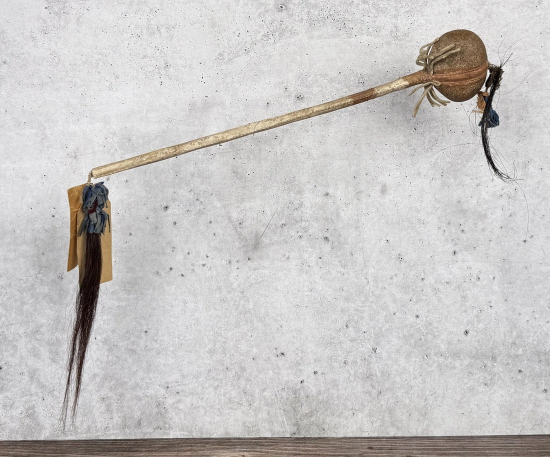 Sioux Inlaid Native American Indian War Club: Last Quarter of the 19th Century. 34" long including hair drop. Provenance: Collection of Judge John Holt Slayton Minnesota.