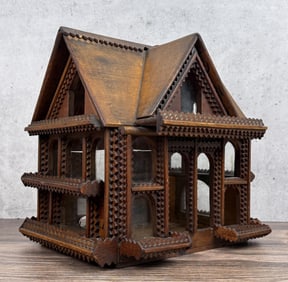 Antique Folk Art Tramp Art Wood House Model