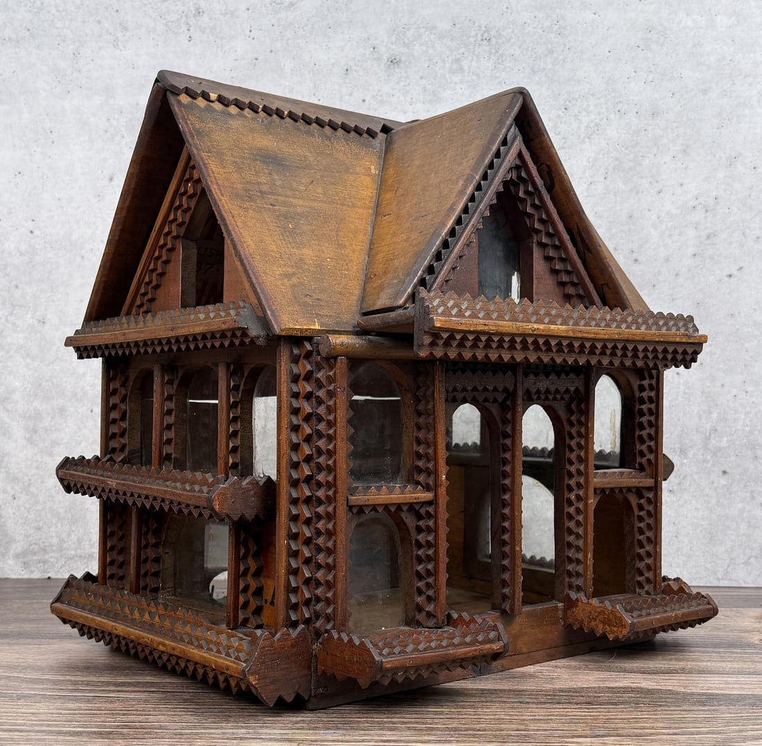 Antique Folk Art Tramp Art Wood House Model (1 of 9)