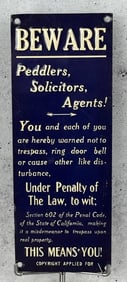 Beware Peddlers Solicitors Agents Door Push Sign