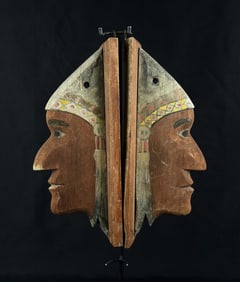 Antique Folk Art Wood Indian Chief Corbels