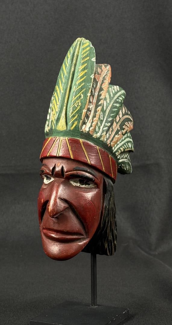 Folk Art Painted Wood Indian Chief Head Pipe Bowl (1 of 6)