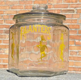 Antique Planters Peanuts Glass General Store Jar