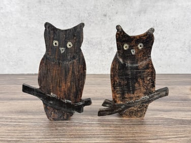 Folk Art Wood Owl Bookends