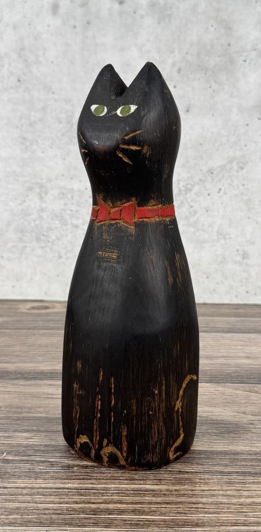 Folk Art Wolf Creek Wood Black Cat: 9 5/8" tall, 3 1/2" diameter.