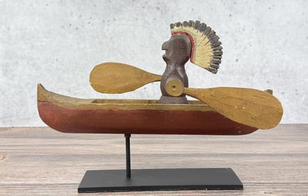 Antique Folk Art Indian in Canoe Whirligig