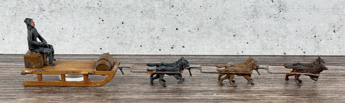 Heyde Arctic Expedition Lead Toy Dog Sled: Decent example. 9 3/4" long.
