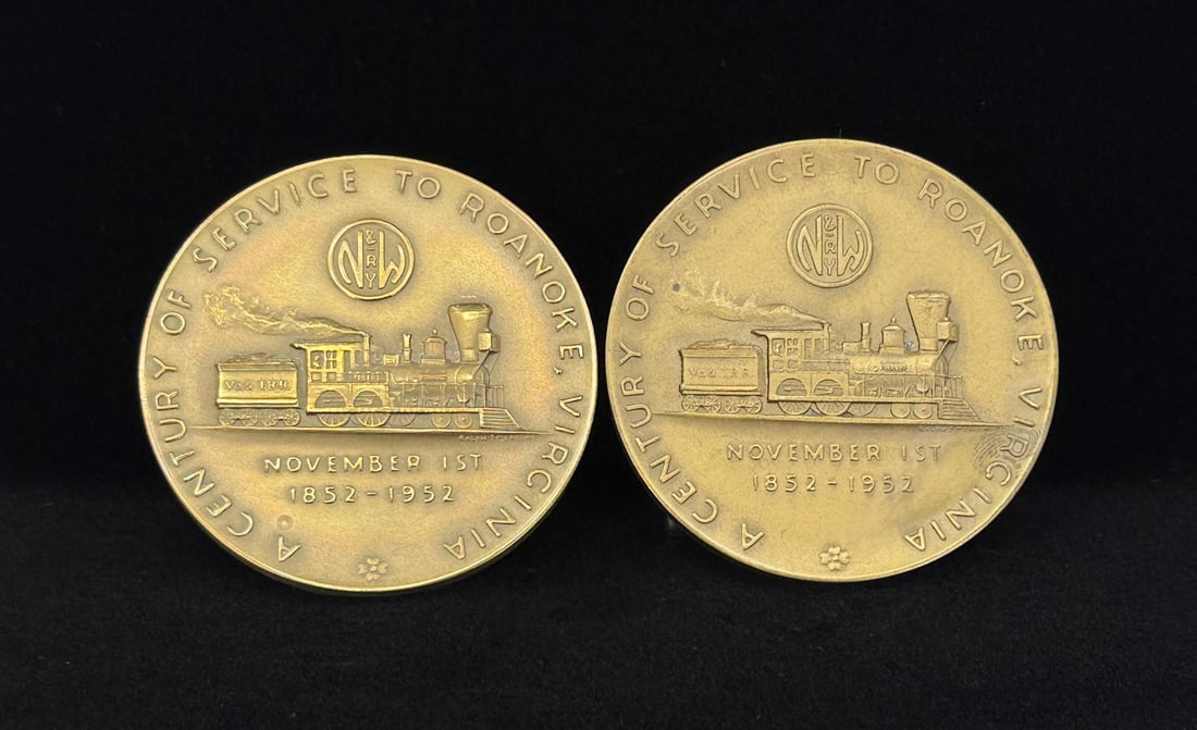 1952 N&W Norfolk & Western Railway Medals: Two total. 3" in diameter.