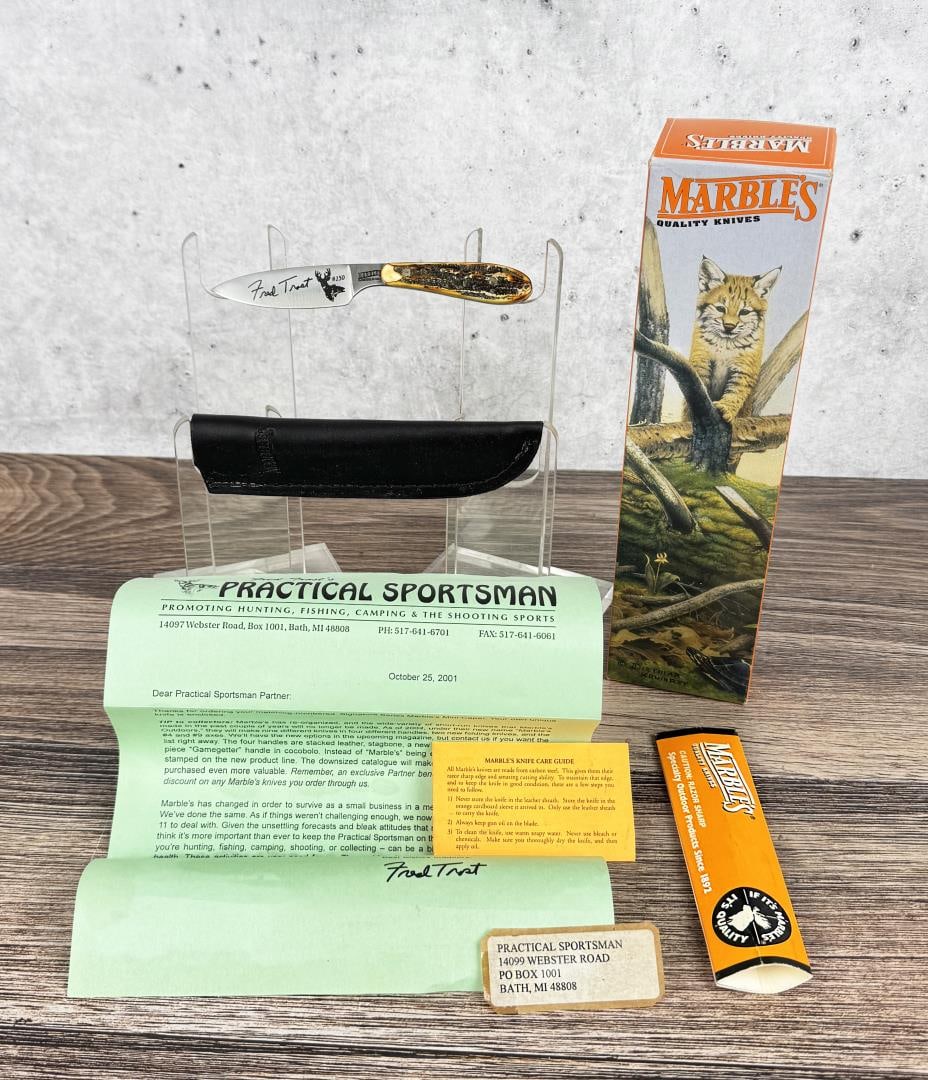 Marbles Fred Trost #150 Deweese Stag Handle Knife: New in box.