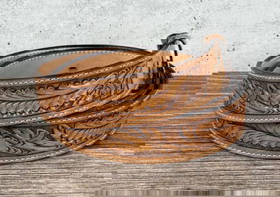 Max Lang Houston Texas Tooled Leather Belt