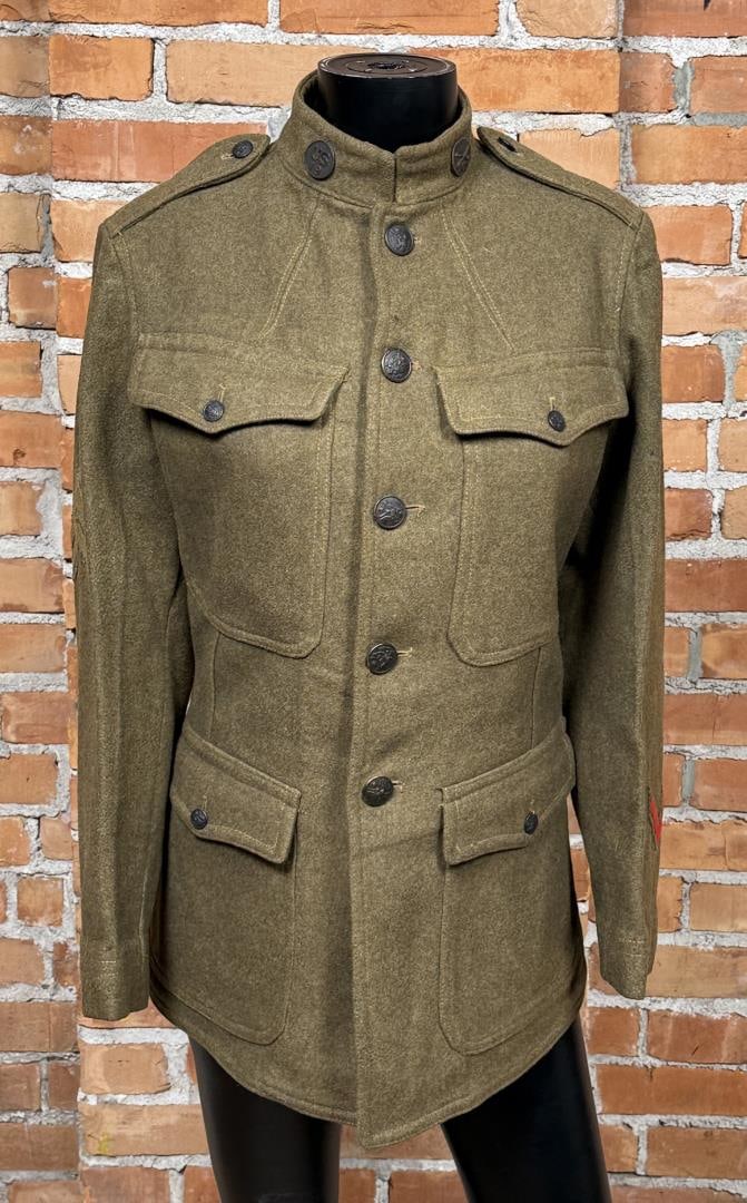 WWI WW1 5th Infantry US Army Uniform Jacket: 5th Infantry Division patch. Artillery collar discs. 15" across the chest by 27 1/2" long.