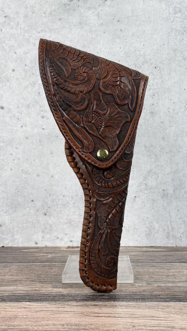 Tooled Leather Flap Holster: Stamped D NEG 8/00. 12 3/8" long by 5 3/4" wide