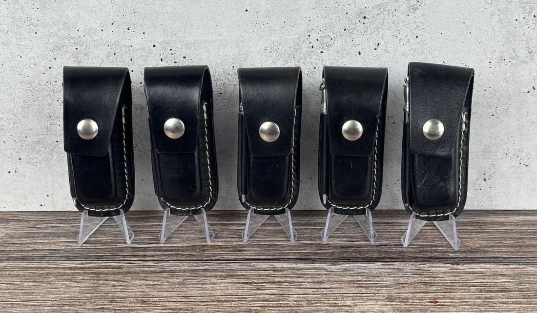 Victorinox Zermatt Swiss Army Knife Sheaths: Group of five, with sharpening rods. 4 3/8" long by 1 7/8" wide.