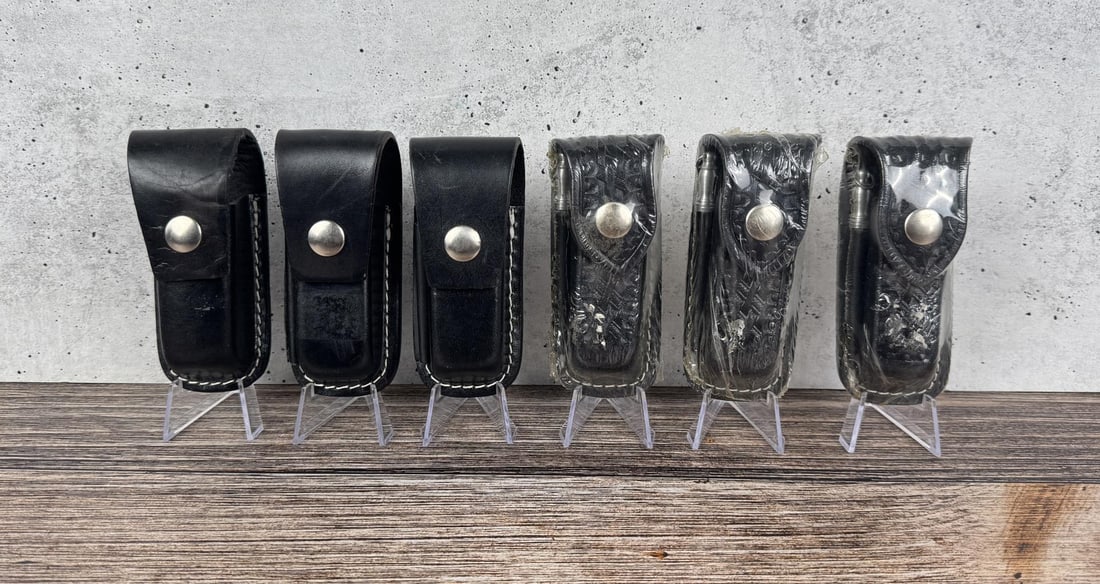 Victorinox Zermatt Swiss Army Knife Sheaths: Three with sharpening rods. Group of six. 4 3/8" long by 2" wide.