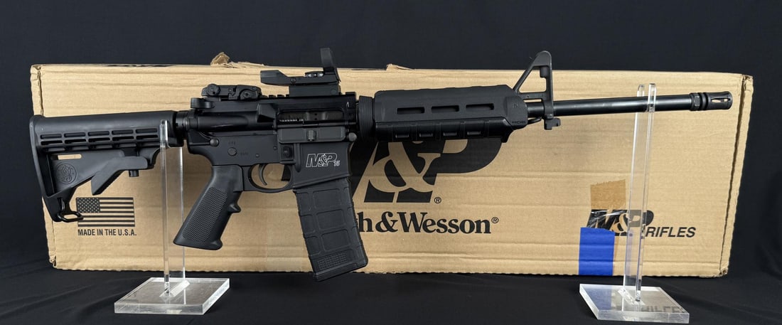 Smith & Wesson MP-15 AR-15 .223 Rifle: 16" barrel. With box. Requires FFL Transfer, C&R not accepted. No sales to the following areas, a bid from any of these restricted areas will result in immediate termination of your agility to place b