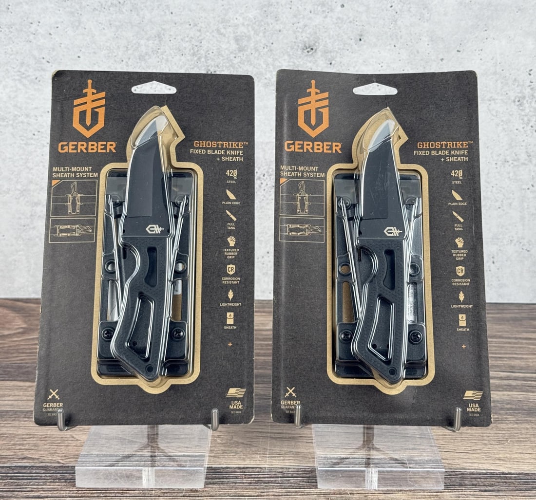 Pair of Gerber Ghostrike Fixed Blade Knives: Both new in Box and Dated 2019.