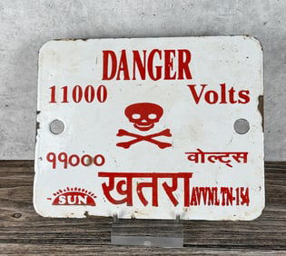 Danger 11000 Volts India Porcelain Warning Sign