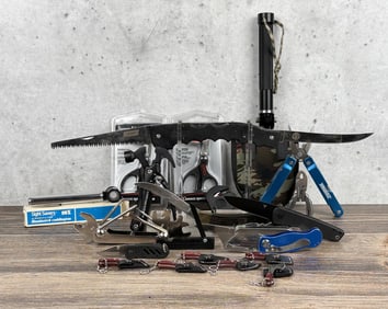 Collection of Pocket Knives and Survival Tools