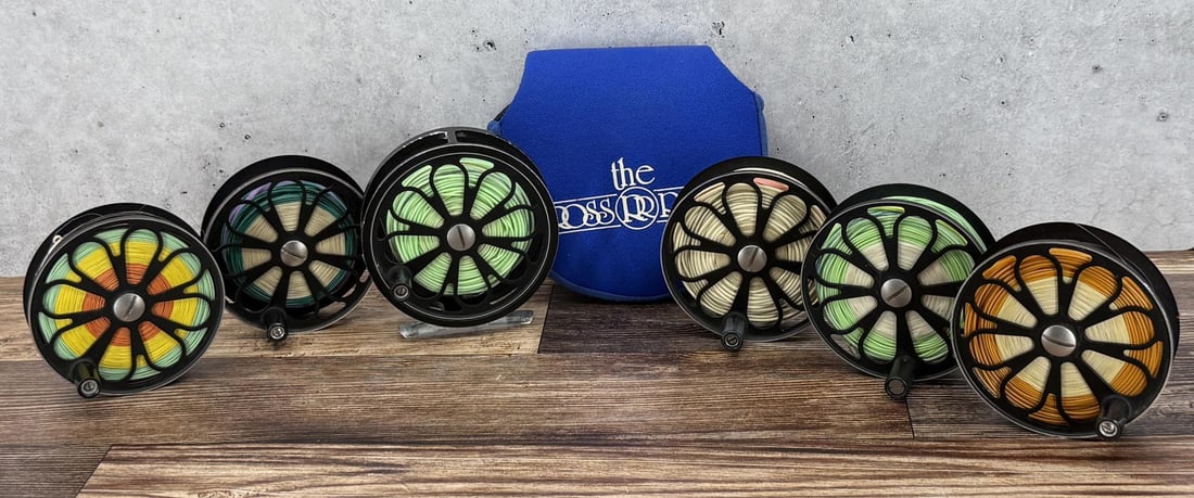 Ross No. 3 Fly Fishing Reel and Spools: Made in Etna, California. Comes with 5 extra spools, all loaded with 5 to 7 weight fishing line.