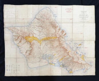 1917 Topographic Map of the Island of Oahu Hawaii