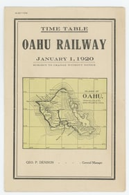 1920 Oahu Hawaii Territory Railway Timetable