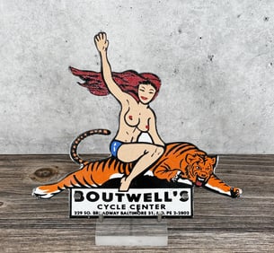 Porcelain Boutwells Cycle Center Naked Lady Sign
