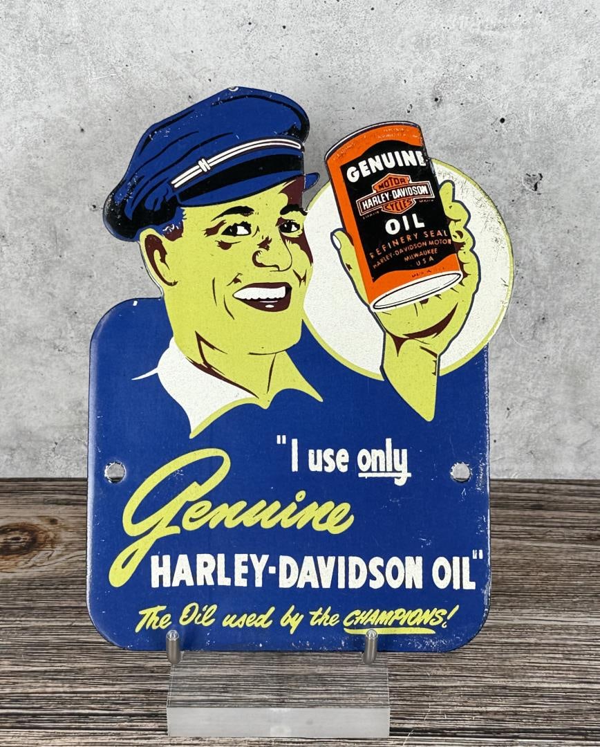 Porcelain Harley Davidson Oil Sign: Contemporary. 8" by 5 7/8"