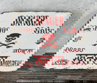 Danger 11000 Volts India Porcelain Warning Sign