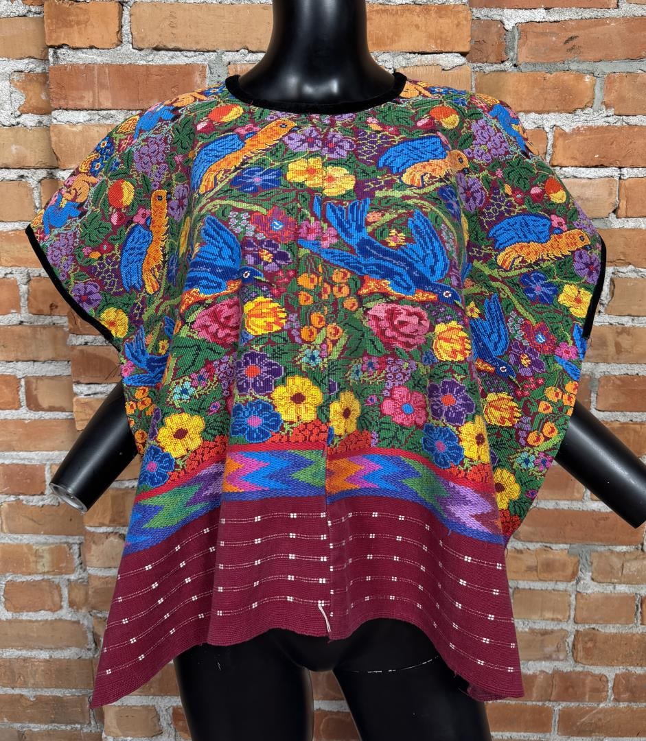 Guatemalan Huipile Poncho: Chest 30", Length 24", Shoulder 30".