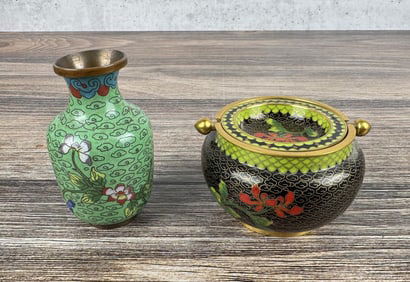 Chinese Cloisonne Ashtray and Vase