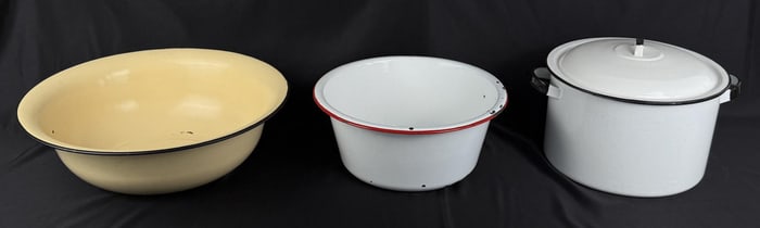 Antique Enamel Farmhouse Pots and Pans