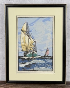 Carroll Thayer Berry Old Coaster Woodblock Print