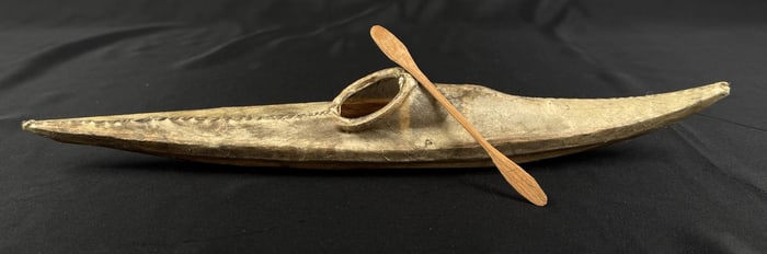 Alaskan Inuit Eskimo Miniature Skin Canoe Model