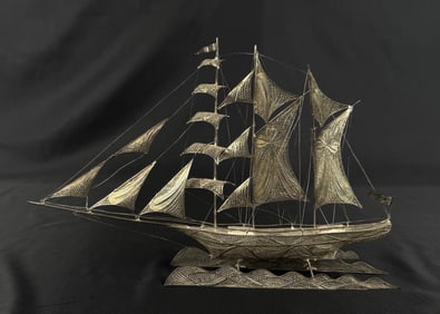 Chinese Sterling Silver Junk Boat