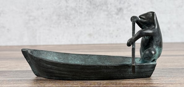 Bronze Frog in Boat Paperweight