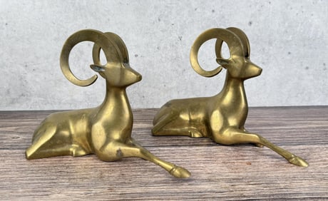 Pair Of Mid Century Brass Rams