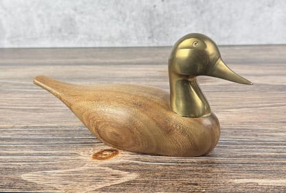 Mid Century Brass & Wood Duck