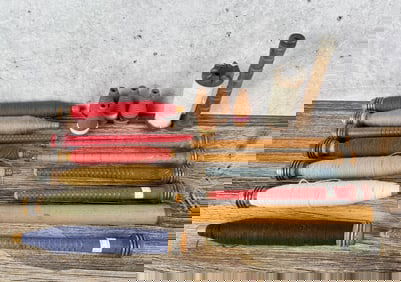 Group Of Textile Mill Wooden Loom Spindles