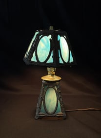 Antique Slag Glass Boudoir Lamp
