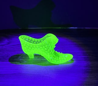 Fenton Glass Uranium Vaseline Glass Hobnail Shoe
