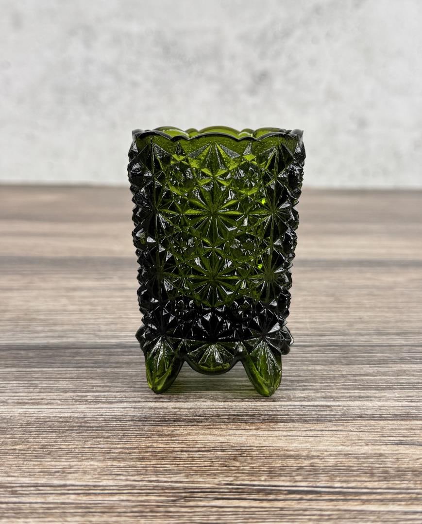 Fenton Glass Daisy & Button Toothpick Holder: 3 1/8" tall by 2 1/8" in diameter.