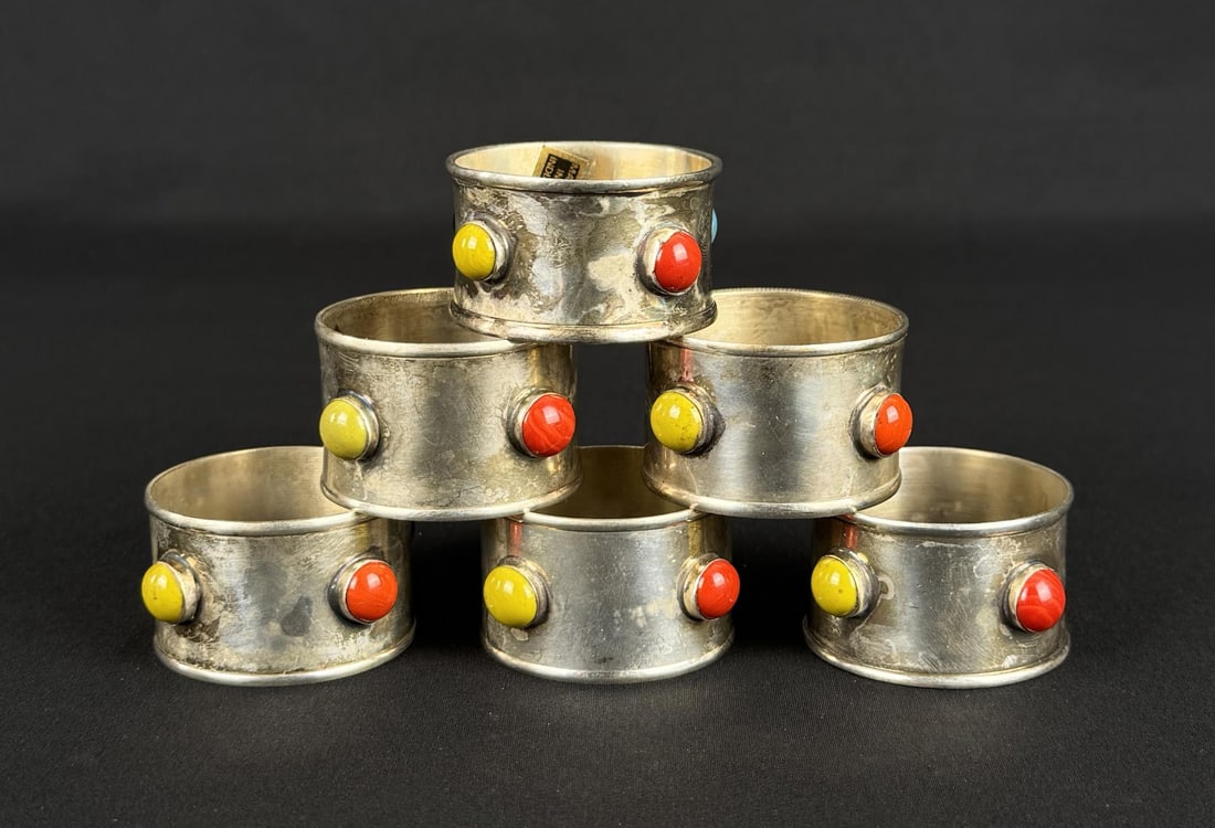 Brass Glass Marble Napkin Rings: 1 1/8" tall by 1 3/4" in diameter