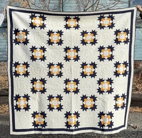 Antique Daisy Bell Sawtooth Star Quilt