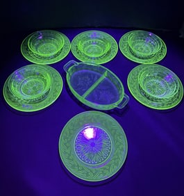 Group of Uranium Green Depression Glass