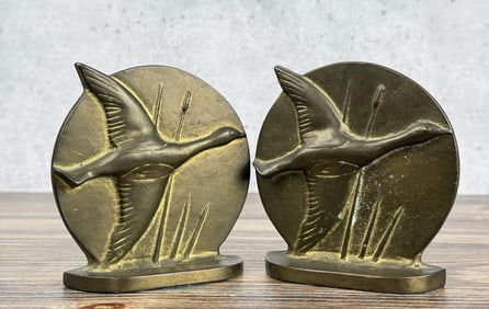 Brass Duck In Flight Bookends