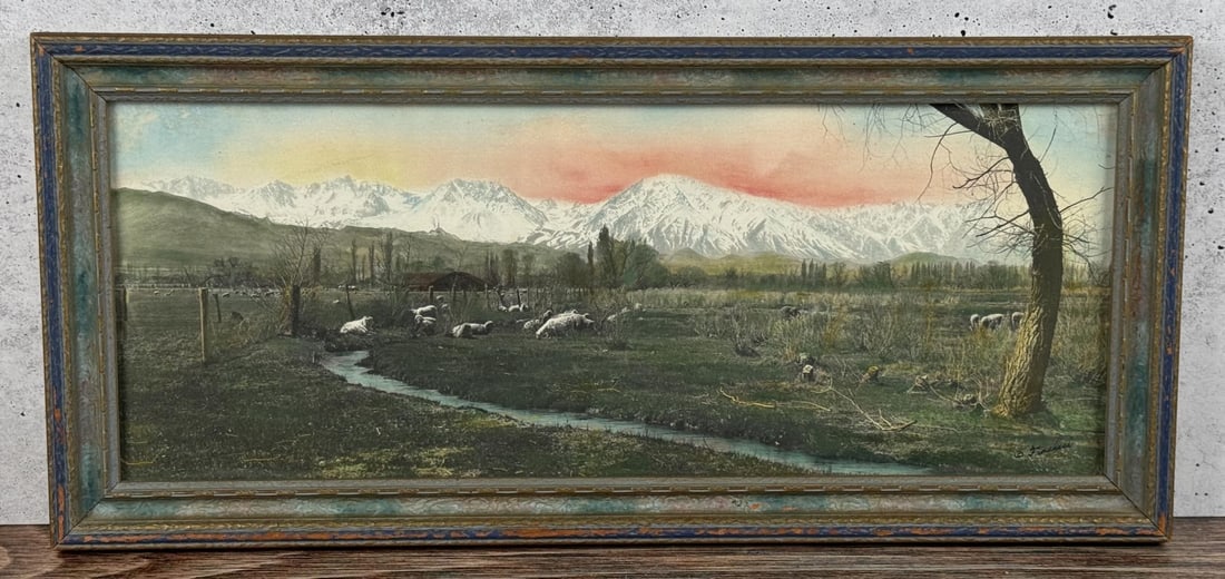 Bishop California Burton Frasher Tinted Photo: Hand Tinted. 8 1/4" by 18 1/8" framed.