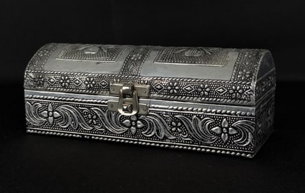 Indian Metal Overlay Jewelry Bangle Dowry Box