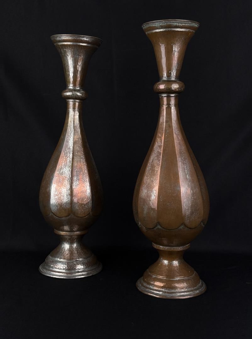 Pair Of Iranian Hammered Copper Vases: 21" tall